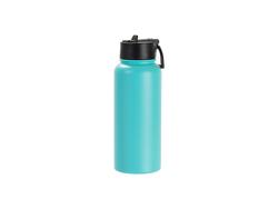 Laserable Blanks 32oz/950ml Powder Coated SS Flask w/ Wide Mouth Straw Lid &amp; Rotating Handle((Mint Green)
