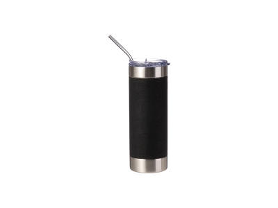 Laserable Blanks 20oz/600ml PU Leather Sleeve Stainless Steel Skinny Tumbler(Black/Gold)