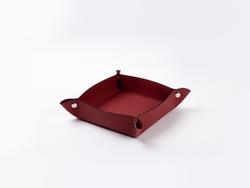 Engraving Leather Tray(Red/Black, 15*15cm)