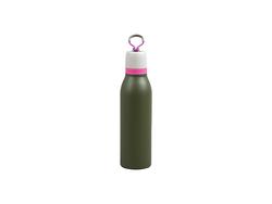 16oz/500ml Powder Coated Stainless Steel Sports Bottle w/ Portable String (Dark Green)