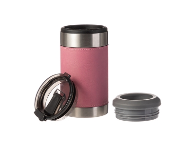Laserable Blanks 12oz/350ml 4 in 1 PU Leather Sleeve SS Can Cooler(Pink/Black)