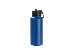 Laserable Blanks 32oz/950ml Powder Coated SS Flask w/ Wide Mouth Straw Lid &amp; Rotating Handle((Royal Blue)