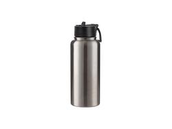 Laserable Blanks 32oz/950ml SS Flask w/ Wide Mouth Straw Lid &amp; Rotating Handle((Silver)